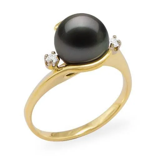 Maui Divers Jewelry Rings Tahitian Black Pearl Ring in Gold with Diamonds 910mm