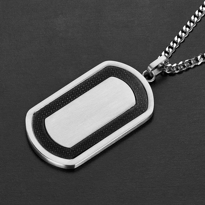 Mens Black Carbon Fiber Frame Brushed Steel Dog Tag Necklace Invicta Jewelry Necklaces Mens Black Carbon Fiber Frame Brushed Steel Dog Tag Necklace Invicta Jewelry Necklaces