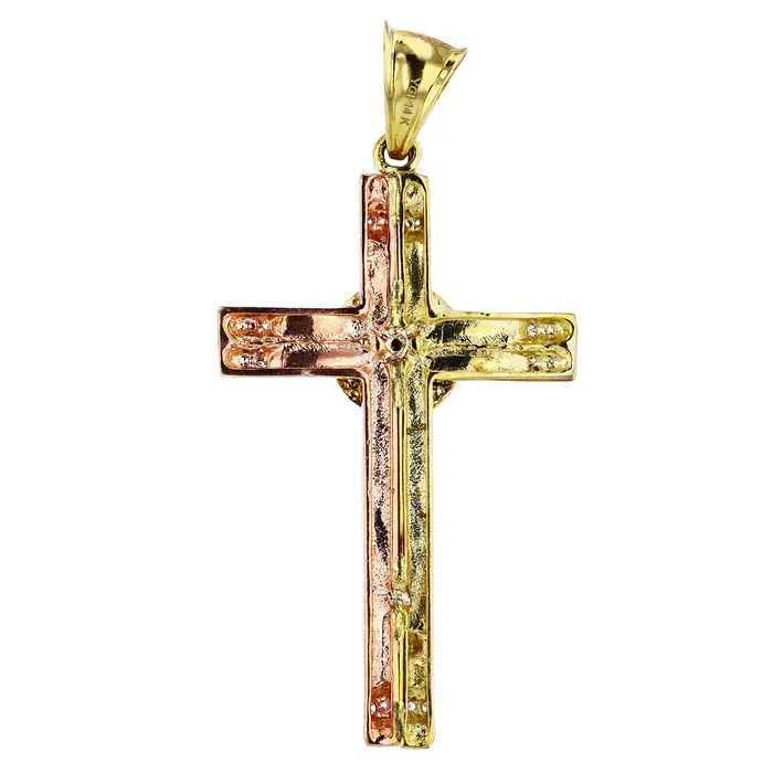 Necklaces 14K Gold Tricolor 66x33mm Cross Pendant DecadenceJewelry
