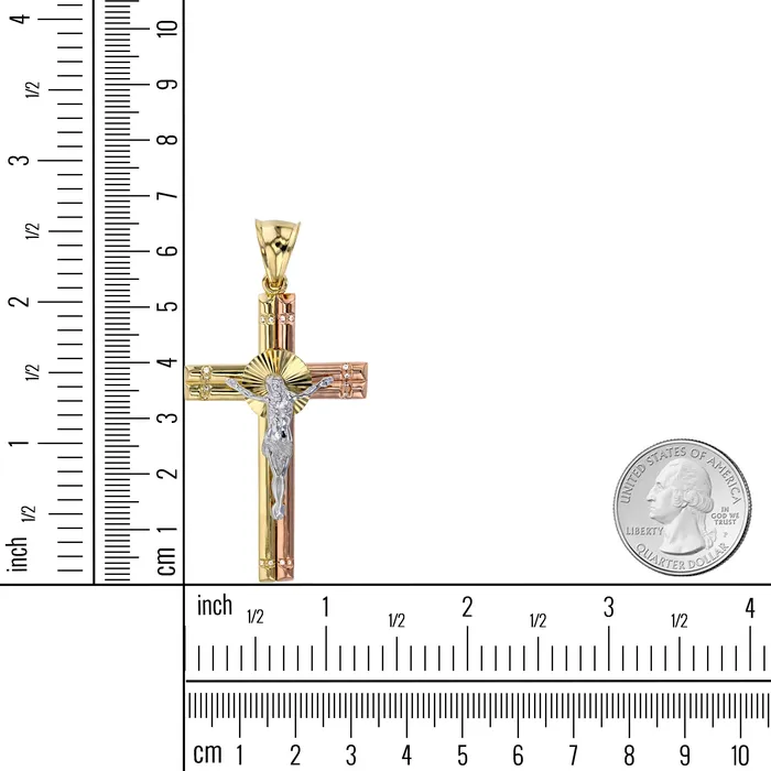Necklaces 14K Gold Tricolor 66x33mm Cross Pendant DecadenceJewelry