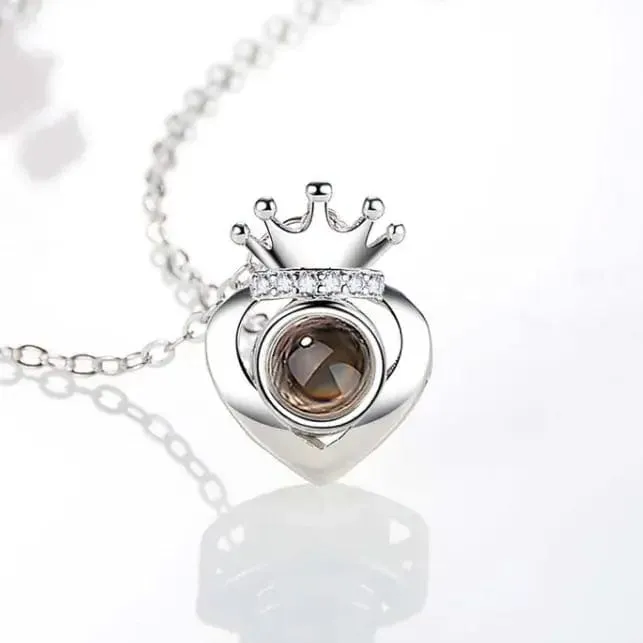 Necklaces Custom Photo Projection Heart Crown Necklace Hidden Forever