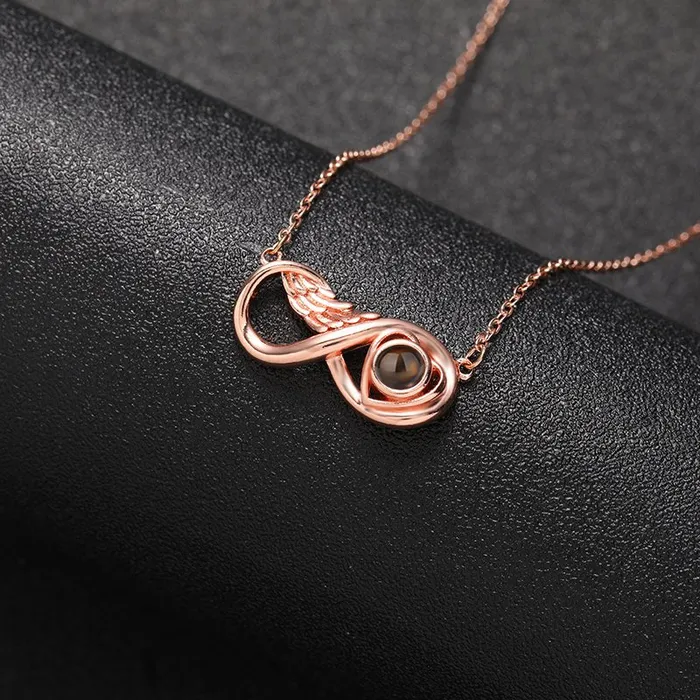 Necklaces Hidden Forever Custom Infinity Wing Heart Hidden Photo Necklace