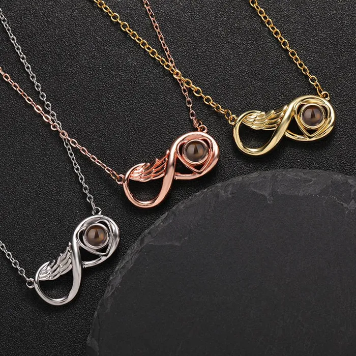 Necklaces Hidden Forever Custom Infinity Wing Heart Hidden Photo Necklace