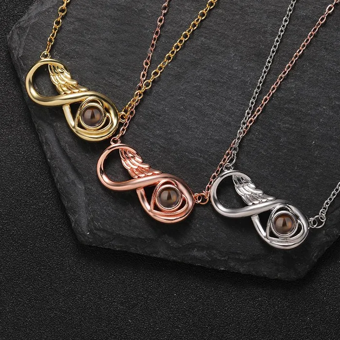 Necklaces Hidden Forever Custom Infinity Wing Heart Hidden Photo Necklace