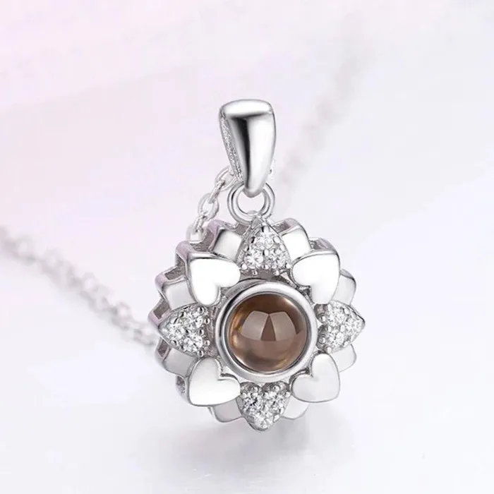 Necklaces Hidden Forever Custom Photo Projection Heart Flower Necklace