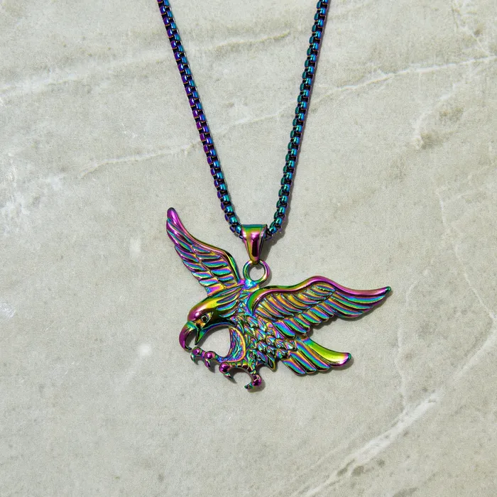 Necklaces Kalifano Aurora Borealis Eagle Steel Hearts Necklace