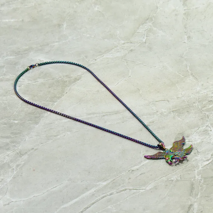 Necklaces Kalifano Aurora Borealis Eagle Steel Hearts Necklace