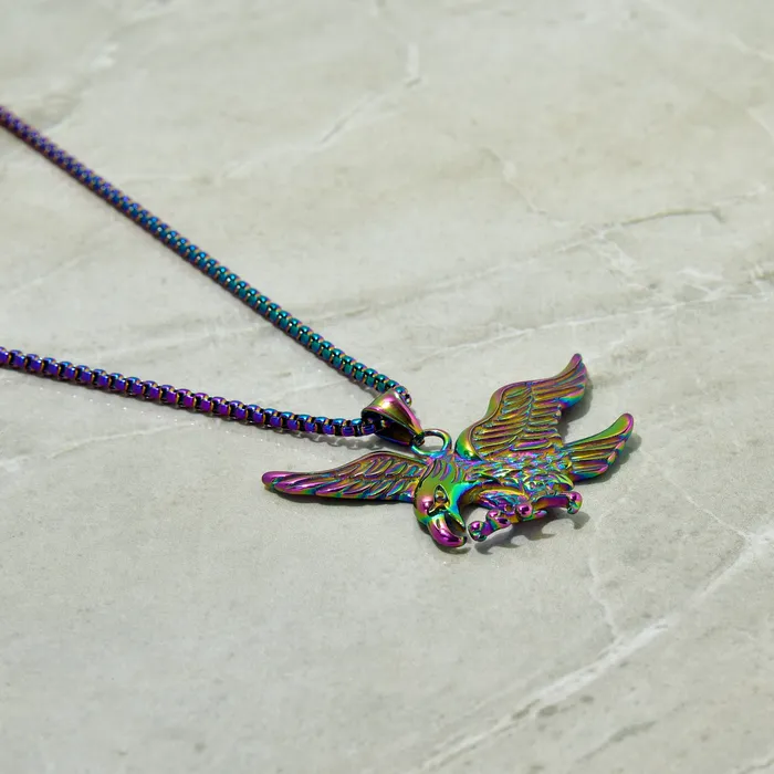 Necklaces Kalifano Aurora Borealis Eagle Steel Hearts Necklace