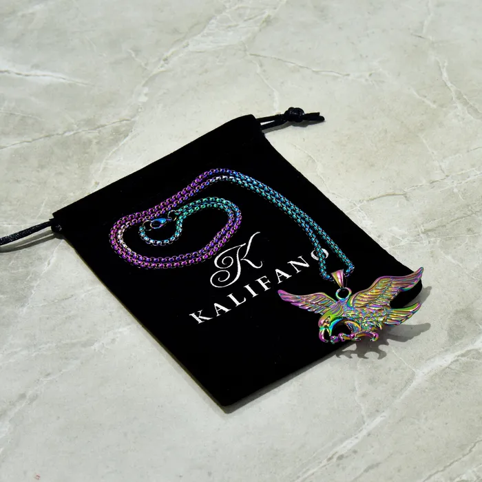 Necklaces Kalifano Aurora Borealis Eagle Steel Hearts Necklace