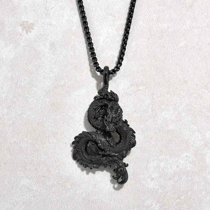 Necklaces Kalifano Black Gun Metal Dragon Steel Hearts Necklace