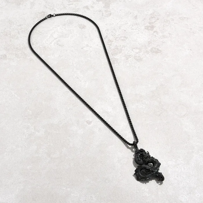 Necklaces Kalifano Black Gun Metal Dragon Steel Hearts Necklace