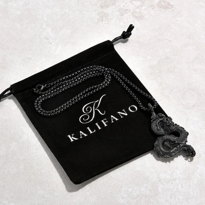 Necklaces Kalifano Black Gun Metal Dragon Steel Hearts Necklace