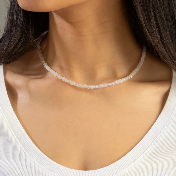 Necklaces KALIFANO Moonstone Faceted 4mm Barrel 16 Necklace with Sterling Silver Extender
