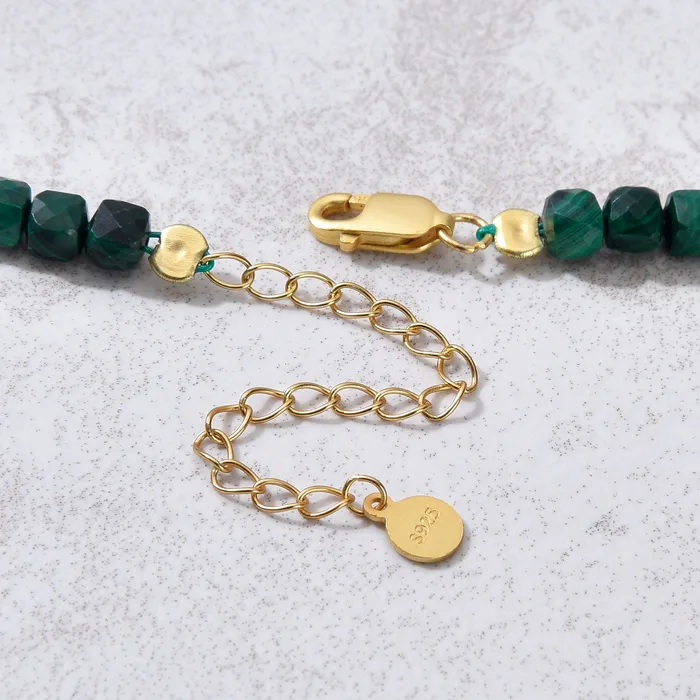 Necklaces KALIFANO Natural Malachite Faceted 4mm Barrel 16 Necklace with Sterling Silver Extender