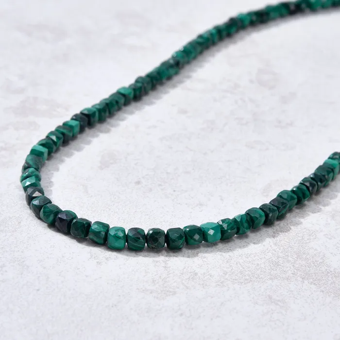 Necklaces KALIFANO Natural Malachite Faceted 4mm Barrel 16 Necklace with Sterling Silver Extender