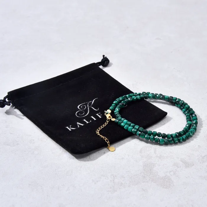 Necklaces KALIFANO Natural Malachite Faceted 4mm Barrel 16 Necklace with Sterling Silver Extender
