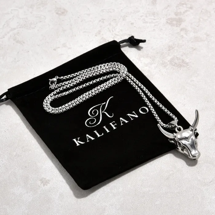 Necklaces Kalifano Silver Bull Head Steel Hearts Necklace