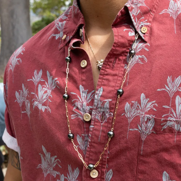 Necklaces Maui Divers Jewelry Adjustable 3435 Tahitian Black Pearl Paperclip Chain Necklace in Gold 1011mm