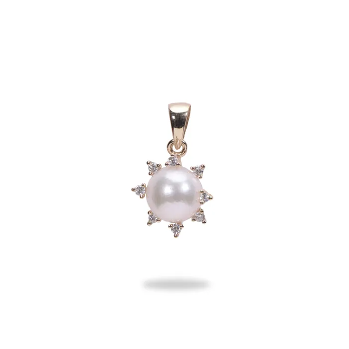 Necklaces Maui Divers Jewelry Protea Akoya White Pearl Pendant in Gold with Diamonds 8mm