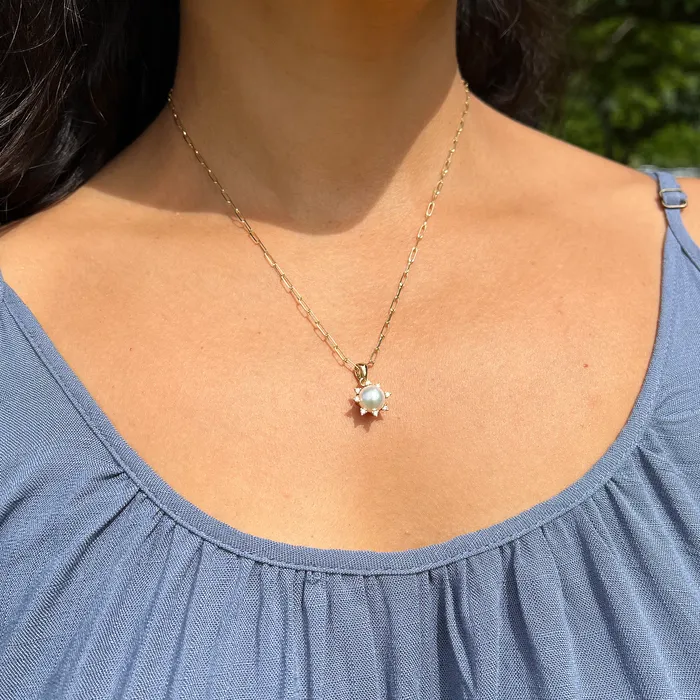 Necklaces Maui Divers Jewelry Protea Akoya White Pearl Pendant in Gold with Diamonds 8mm