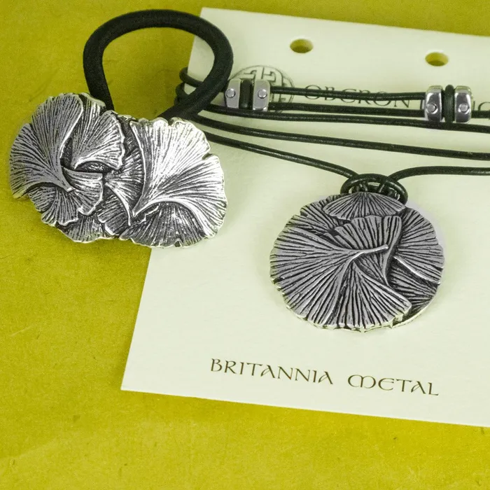 Necklaces Oberon Design Ginkgo Leaf Jewelry Set Ponytail Holder Necklace