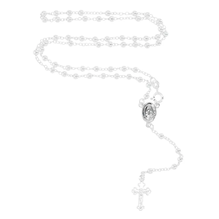 Necklaces Silver Solid 925 Sterling Silver 3mm5mm Italian Virgin Mary Rosary Bead Cross Necklace Made In Italy 925 Sterling Silver Rosary Y Necklace Chain for Women And Men