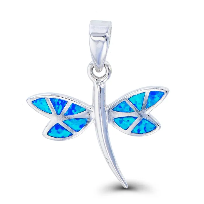 Necklaces Silver Sterling Silver Created Opal Dragonfly Pendant