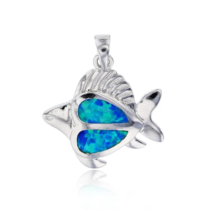 Necklaces Silver Sterling Silver Created Opal Fish Pendant