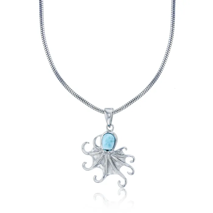 Necklaces Silver Sterling Silver Rhodium Larimar Octopus 22 Round Snake Adjustable Necklace Necklaces Silver Sterling Silver Rhodium Larimar Octopus 22 Round Snake Adjustable Necklace