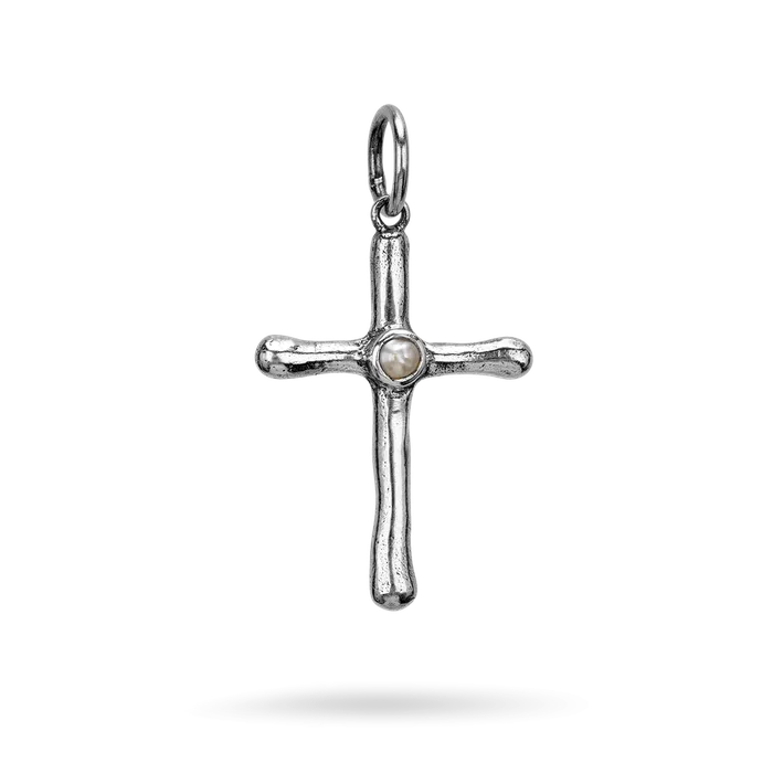 Necklaces Waxing Poetic Poetic Cross with Pearl Pendant Sterling Silver