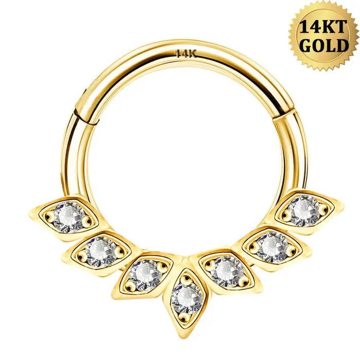 OUFER BODY JEWELRY Earrings 14K Gold Daith Earring 16G CZ Cluster Hinged Segment Hoop OUFER BODY JEWELRY Earrings 14K Gold Daith Earring 16G CZ Cluster Hinged Segment Hoop
