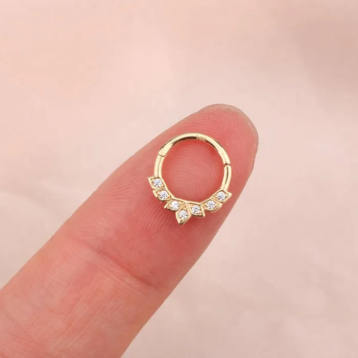 OUFER BODY JEWELRY Earrings 14K Gold Daith Earring 16G CZ Cluster Hinged Segment Hoop OUFER BODY JEWELRY Earrings 14K Gold Daith Earring 16G CZ Cluster Hinged Segment Hoop