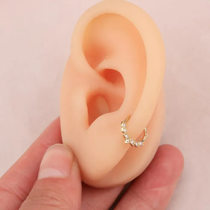 OUFER BODY JEWELRY Earrings 14K Gold Daith Earring 16G CZ Cluster Hinged Segment Hoop OUFER BODY JEWELRY Earrings 14K Gold Daith Earring 16G CZ Cluster Hinged Segment Hoop