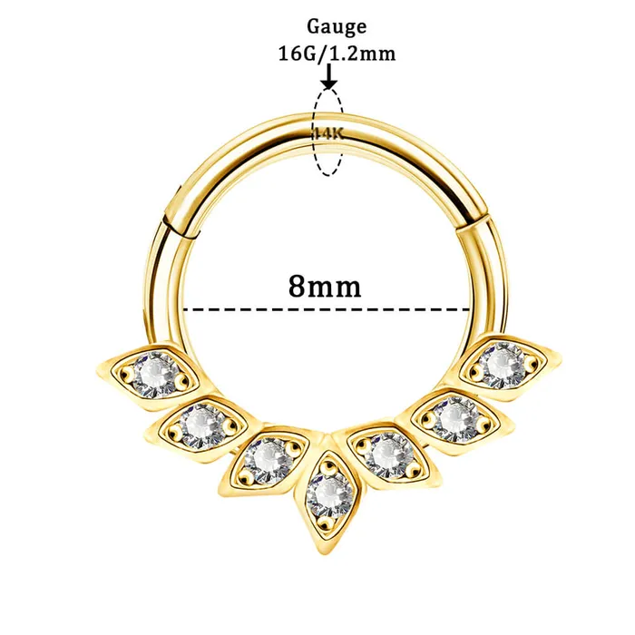 OUFER BODY JEWELRY Earrings 14K Gold Daith Earring 16G CZ Cluster Hinged Segment Hoop OUFER BODY JEWELRY Earrings 14K Gold Daith Earring 16G CZ Cluster Hinged Segment Hoop