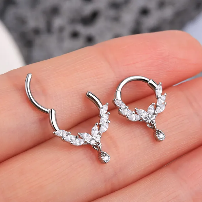 OUFER BODY JEWELRY Earrings 16G Butterfly CZ Dangle Septum Ring Helix Earrings OUFER BODY JEWELRY Earrings 16G Butterfly CZ Dangle Septum Ring Helix Earrings