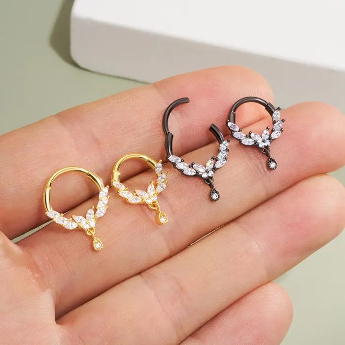 OUFER BODY JEWELRY Earrings 16G Butterfly CZ Dangle Septum Ring Helix Earrings OUFER BODY JEWELRY Earrings 16G Butterfly CZ Dangle Septum Ring Helix Earrings