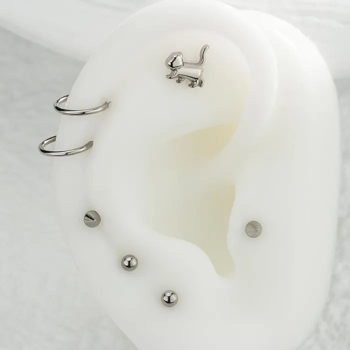 OUFER BODY JEWELRY Earrings 16G Titanium Internally Threaded Cute Cat Cartilage Stud OUFER BODY JEWELRY Earrings 16G Titanium Internally Threaded Cute Cat Cartilage Stud