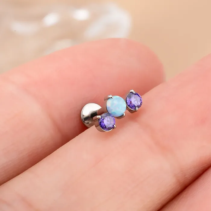 OUFER BODY JEWELRY Earrings 16G Titanium Internally Threaded Opal Violet CZ Flat Back Cartilage Earring OUFER BODY JEWELRY Earrings 16G Titanium Internally Threaded Opal Violet CZ Flat Back Cartilage Earring
