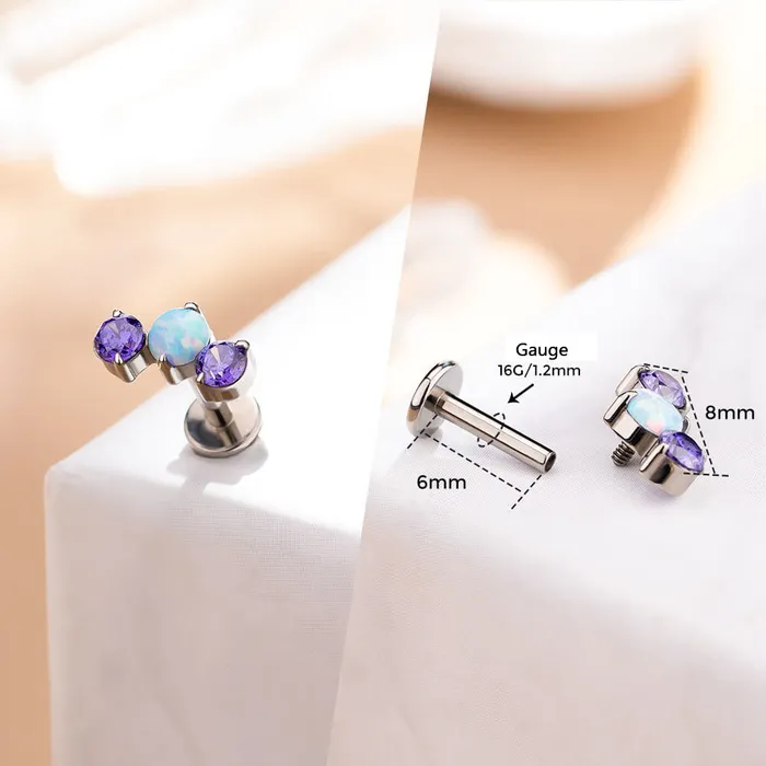 OUFER BODY JEWELRY Earrings 16G Titanium Internally Threaded Opal Violet CZ Flat Back Cartilage Earring OUFER BODY JEWELRY Earrings 16G Titanium Internally Threaded Opal Violet CZ Flat Back Cartilage Earring