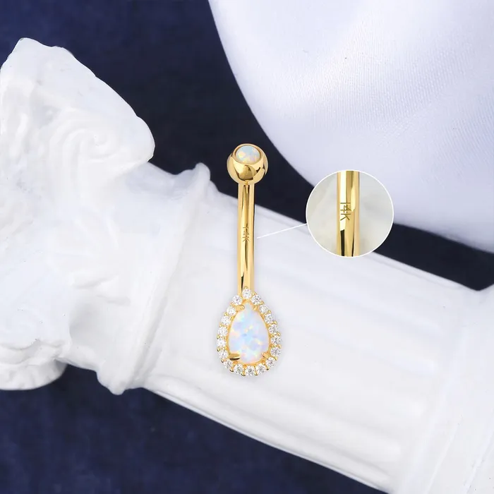 OUFER BODY JEWELRY Rings 14K Gold Opal Belly Button Ring CZ Paved 14G Belly Ring OUFER BODY JEWELRY Rings 14K Gold Opal Belly Button Ring CZ Paved 14G Belly Ring