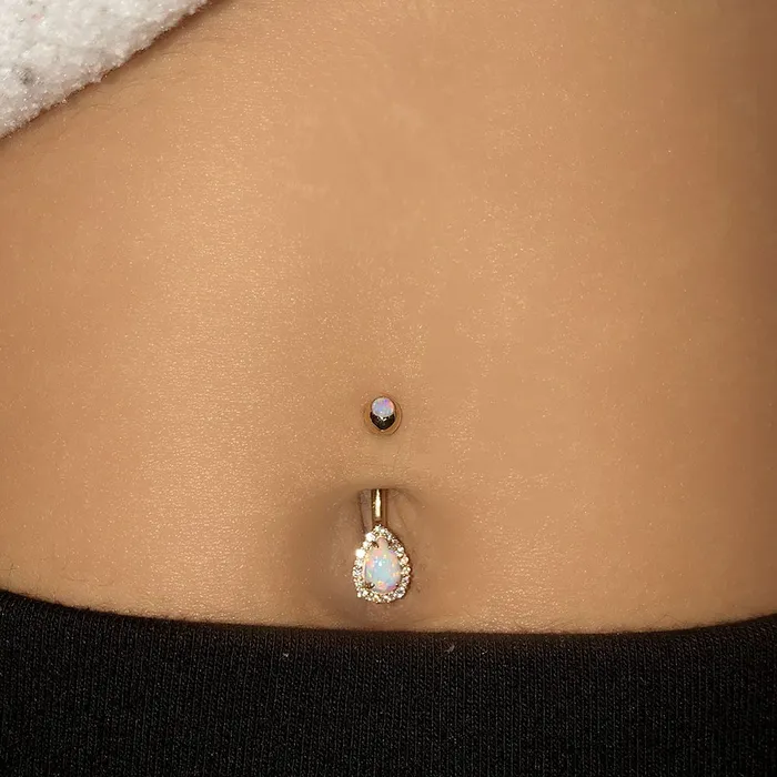 OUFER BODY JEWELRY Rings 14K Gold Opal Belly Button Ring CZ Paved 14G Belly Ring OUFER BODY JEWELRY Rings 14K Gold Opal Belly Button Ring CZ Paved 14G Belly Ring