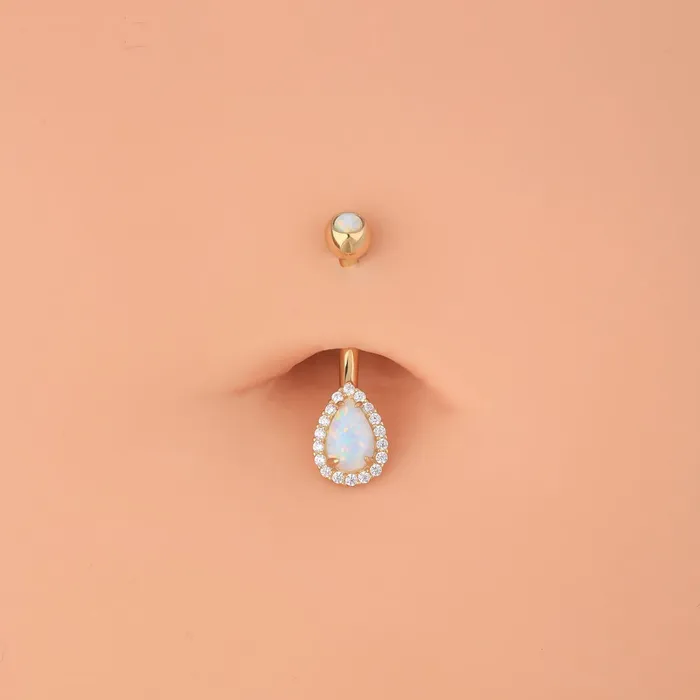 OUFER BODY JEWELRY Rings 14K Gold Opal Belly Button Ring CZ Paved 14G Belly Ring OUFER BODY JEWELRY Rings 14K Gold Opal Belly Button Ring CZ Paved 14G Belly Ring