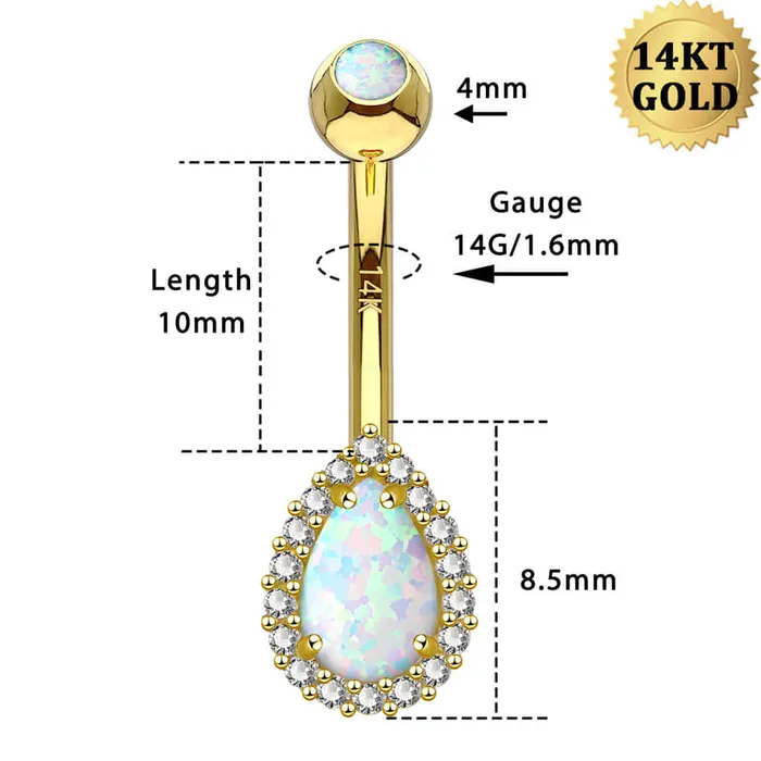 OUFER BODY JEWELRY Rings 14K Gold Opal Belly Button Ring CZ Paved 14G Belly Ring OUFER BODY JEWELRY Rings 14K Gold Opal Belly Button Ring CZ Paved 14G Belly Ring