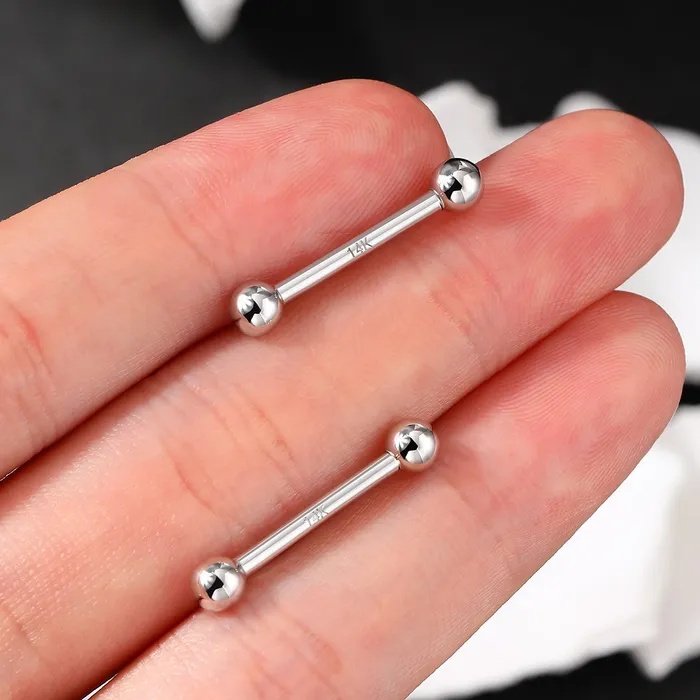 OUFER BODY JEWELRY Rings 14K White Gold Nipple Ring Solid Ball Nipple Piercing Barbell OUFER BODY JEWELRY Rings 14K White Gold Nipple Ring Solid Ball Nipple Piercing Barbell