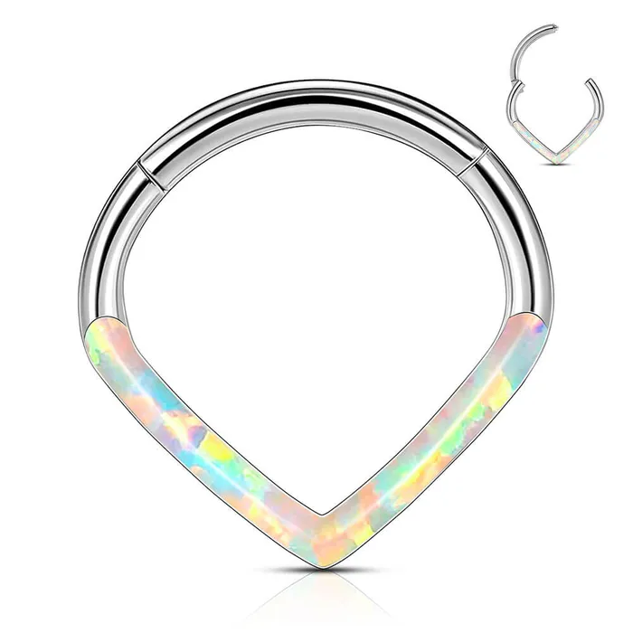 OUFER BODY JEWELRY Rings 16G 810mm White Opal Triangle Septum Segment Ring OUFER BODY JEWELRY Rings 16G 810mm White Opal Triangle Septum Segment Ring