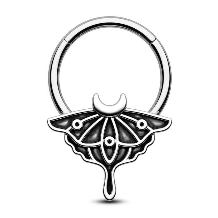 OUFER BODY JEWELRY Rings 16G Retro Moon Phase Moth Hinged Segment Septum Ring