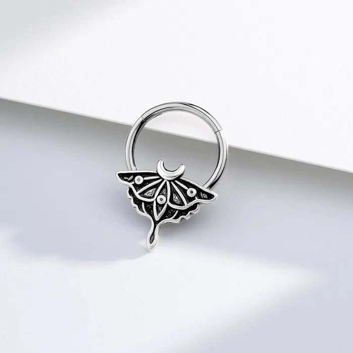 OUFER BODY JEWELRY Rings 16G Retro Moon Phase Moth Hinged Segment Septum Ring OUFER BODY JEWELRY Rings 16G Retro Moon Phase Moth Hinged Segment Septum Ring