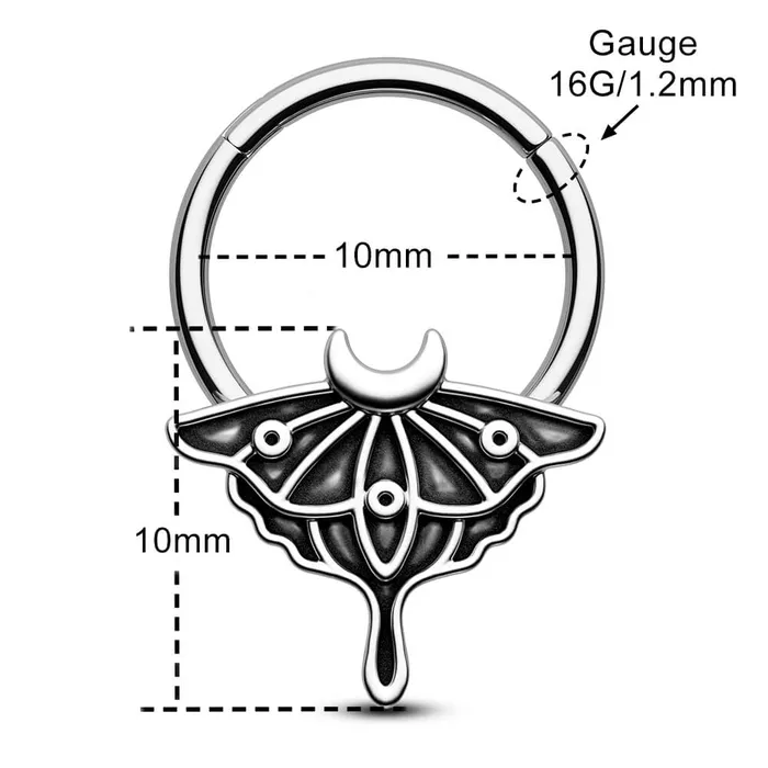 OUFER BODY JEWELRY Rings 16G Retro Moon Phase Moth Hinged Segment Septum Ring OUFER BODY JEWELRY Rings 16G Retro Moon Phase Moth Hinged Segment Septum Ring