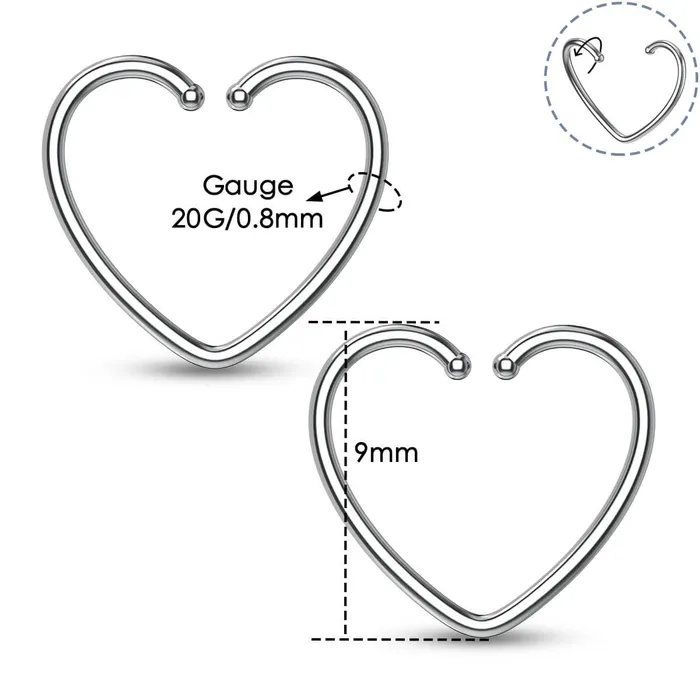 OUFER BODY JEWELRY Rings 20G Titanium Heart Seamless Nose Ring