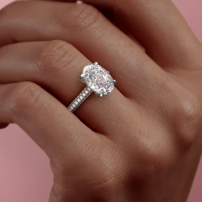 Oval Cut Moissanite Engagement Ring With Side Stones Flawless Moissanite Rings